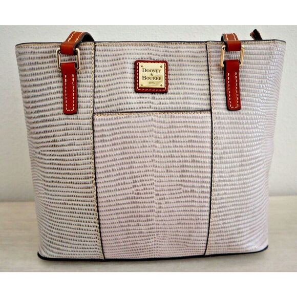 Dooney & Bourke Women's Gray Leather Embossed Lizard Lexington Tote Bag - Picture 1 of 15
